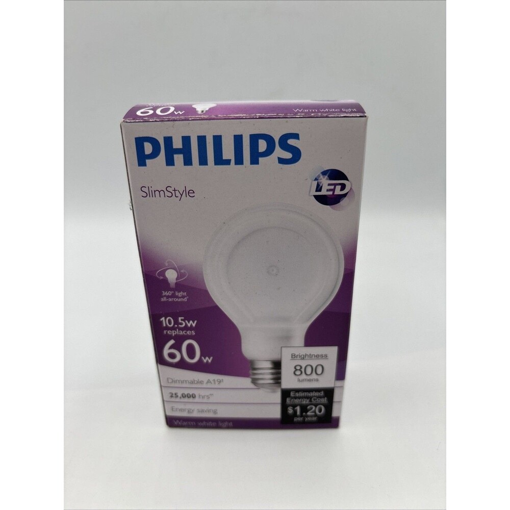 NEW PHILIPS SlimStyle LED Light Bulb Dimmable 800 Lumen 10.5W 60W Warm White